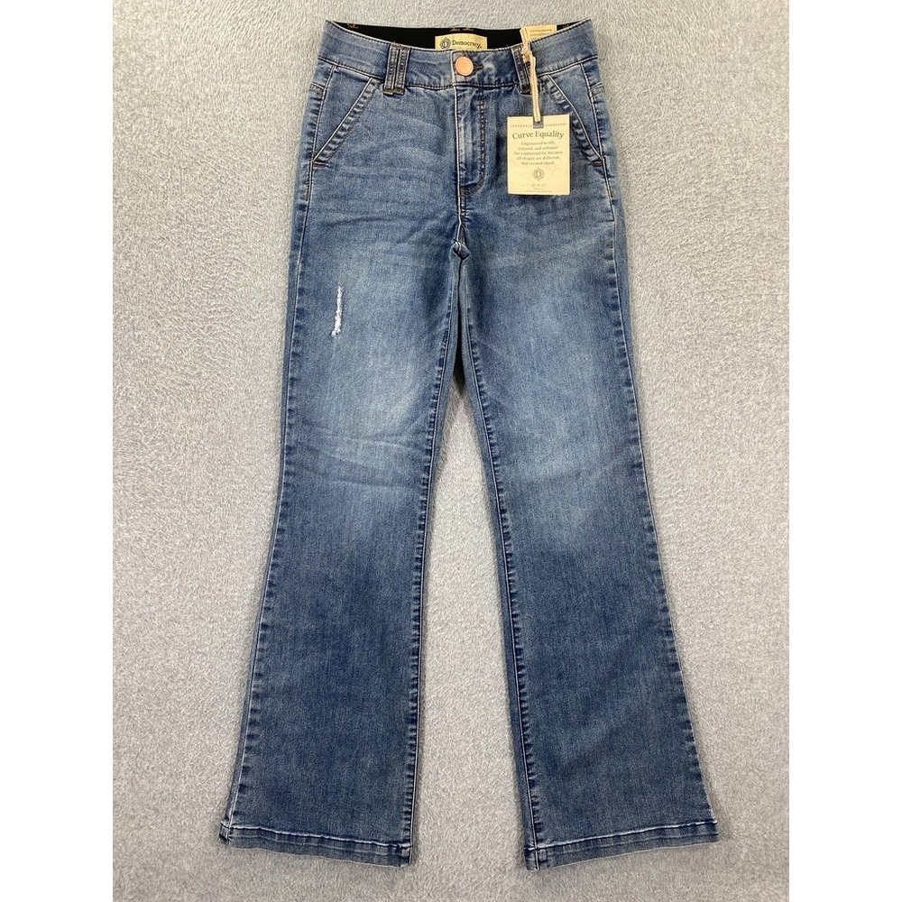 Democracy Women's Size 2 Blue "Ab" technology Bootcut Mid Rise Distressed Jeans